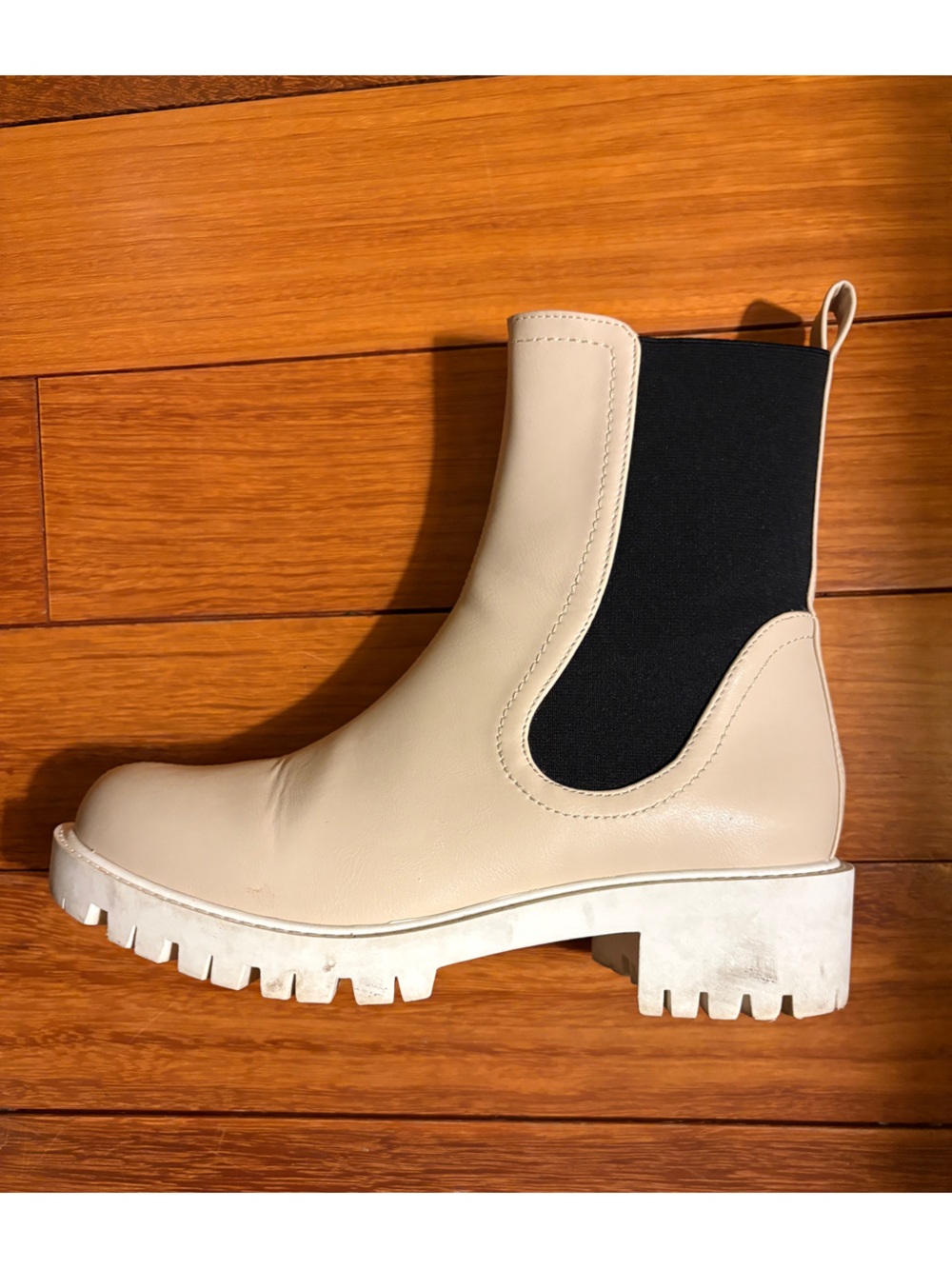 BEAST FASHION Cream Chelsea Ankle Boots with Black Elastic